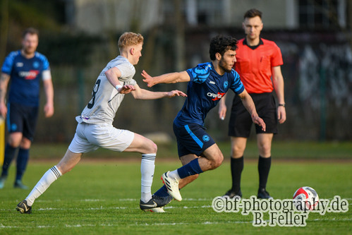 Cedric Cawi (l. Fortuna), Mansur Musaitov (r. Oranienburg), Fortuna Babelsberg - Oranienburger FC Eintracht 1901, Brandenburgliga, 21. Spieltag, Fussball, Potsdam, 02.03.2024, Foto: Benjamin Feller