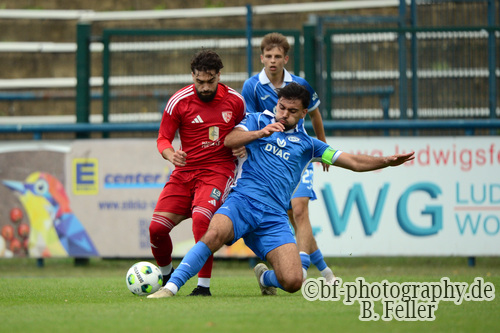 Yasin Dag (l. Ludwigsfelde), Ernes Smailovic (r. RSV), Ludwigsfelder FC - RSV Eintracht 1949, Landespokal 2, Runde, Saison 26/27, Fussball, 05.09.2026, Ludwigsfelde, Foto: Benjamin Feller