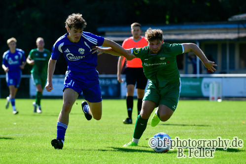 Aaron Mehling (l. Trebbin), Adrian Ostach (r. Falkensee), VfB Trebbin - SV Falkensee Finkenkrug, Landespokal 2, Runde, Saison 26/27, Fussball, 05.09.2026, Trebbin, Foto: Benjamin Feller