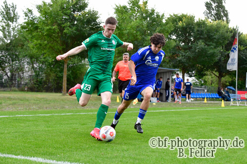 Jeldrick M&uuml;ller (l. Falkensee), Nils Ole Mehlig (r. Trebbin), VfB Trebbin - SV Falkensee Finkenkrug, Landespokal 2, Runde, Saison 26/27, Fussball, 05.09.2026, Trebbin, Foto: Benjamin Feller
