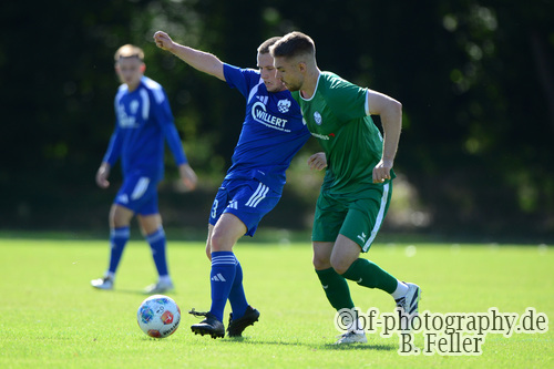 Jordan Lee J&auml;ger (l. Trebbin), Niklas Kleinert (r. Falkensee), VfB Trebbin - SV Falkensee Finkenkrug, Landespokal 2, Runde, Saison 26/27, Fussball, 05.09.2026, Trebbin, Foto: Benjamin Feller