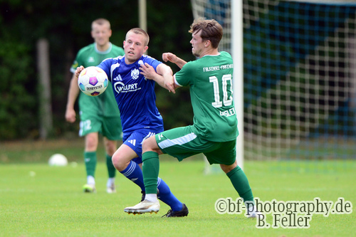 Jordon Lee J&auml;ger (l. Trebbin), Niklas Geisler (r. Falkensee), VfB Trebbin - SV Falkensee Finkenkrug, Landespokal 2, Runde, Saison 26/27, Fussball, 05.09.2026, Trebbin, Foto: Benjamin Feller
