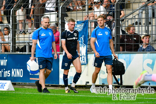 Tino Schmidt (Babelsberg) musste verletzt ausgewechselt werden, SV Babelsberg 03 - FC Carl Zeiss Jena, Regionalliga Nordost, 2. Spieltag, Saison 26/27, Fussball, 31.07.2026, Potsdam, Foto: Benjamin Feller