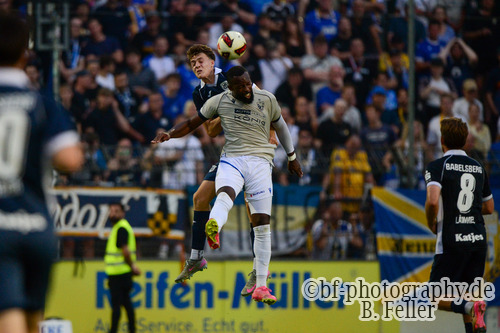 Maximilian Kalckreuth (l. Babelsberg), Manasse Eshele (r. Jena), SV Babelsberg 03 - FC Carl Zeiss Jena, Regionalliga Nordost, 2. Spieltag, Saison 26/27, Fussball, 31.07.2026, Potsdam, Foto: Benjamin Feller