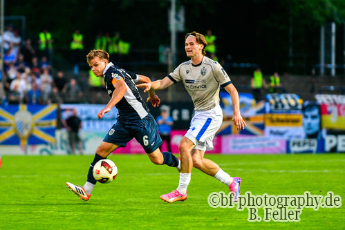 Paul Roman Wegener (l. Babelsberg), Elias L&ouml;der (r. Jena), SV Babelsberg 03 - FC Carl Zeiss Jena, Regionalliga Nordost, 2. Spieltag, Saison 26/27, Fussball, 31.07.2026, Potsdam, Foto: Benjamin Feller