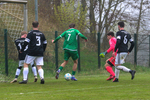 Florian Thamm (m. Dallgow) macht das 0:2 per Hacke, SG Geltow - SV Dallgow 47, Kreisoberliga, 22. Spieltag, Saison 25/26, 12.04.2026, Fussball, Geltow, Foto: Benjamin Feller